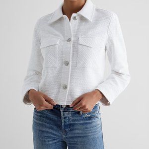 NWT Express Tweed Novelty Button Cropped Shacket